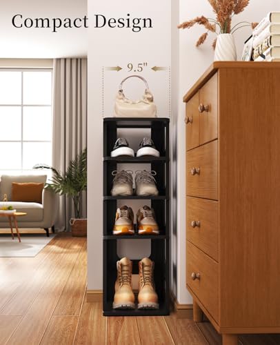 HAIXIN 5-Tier Shoe Rack for Small Spaces Narrow Shoe Organizer | for tight spots, dorms, rvs, stack multiple tiers, removable shelves for boots, narrow size for kids, women, modular design
