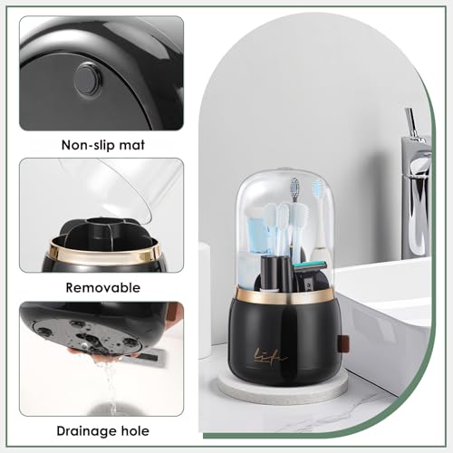 Toothbrush Holders, Toothbrush Holders for Bathrooms, Makeup Brush Holder | Toothbrush and Toothpaste Holder, Rotatable Toothbrush Holder with Transparent Dust Cover, Multi Drainage Vent Holes