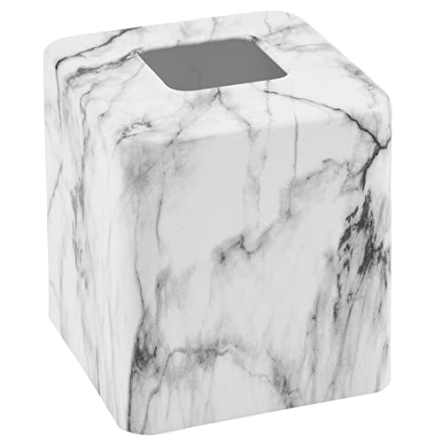 mDesign Metal Square Tissue Box Cover, Modern Facial Paper Holder - Accessories for Bathroom Vanity Countertop, Bedroom Dresser, Night Stand, Desk, Office and End Table - Unity Collection - Marble