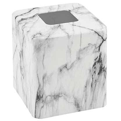 mDesign Metal Square Tissue Box Cover, Modern Facial Paper Holder - Accessories for Bathroom Vanity Countertop, Bedroom Dresser, Night Stand, Desk, Office and End Table - Unity Collection - Marble