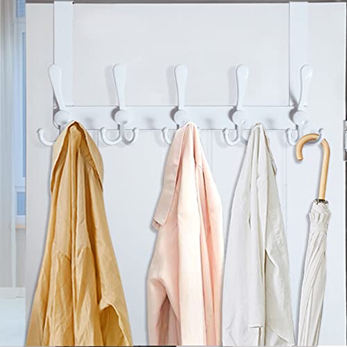 WEBI Over The Door Hooks Door Hanger Hook Rack with 5 Tri Hooks for Hanging,Over The Door Towel Rack Towel Hanger Door Coat Hanger Over Door Coat Rack Behind Back of Bathroom,White