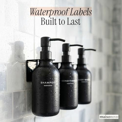 Shampoo and Conditioner Dispenser Wall Mounted Set of 3 Black | 500 ml Shower Gel Dispenser Set of 3. Refillable Shampoo and Conditioner Bottles. Drill Free Secure Design. Black