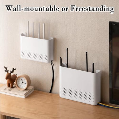 WiFi Router Storage Box Wall Mounted, Heat Dissipation Cable Organizer | Durable ABS, Heat Dissipation Vents, Cable Concealment, No-Drill Install, Space-Saving, Fits Routers & Modems Home Office