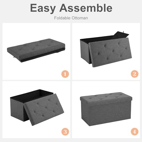 Sweetcrispy 30 Inch Folding Storage Ottoman Bench, Ottoman with Storage | Large Hidden Storage Chest with Padded Seat, Foot Rest Stool, End of Bed Bench for Bedroom, Living Room, Linen Fabric, Gray