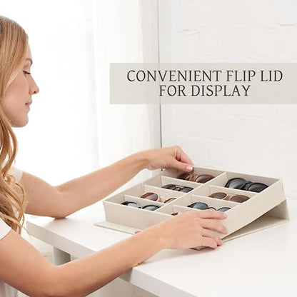 ZICOTO Beautiful Sunglass Storage Organizer For 8 Pairs - Stylish Case/Holder Displays Your Glasses And Protects From Dust
