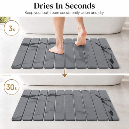 Foldable Stone Bath Mat, Non Slip Large Diatomaceous Shower Mat, Super Absorbent Quick Drying Stone Mat for Bathroom Kitchen Floor Counter Sink,Easy to Clean & Store (Dark Gray 24"×16")