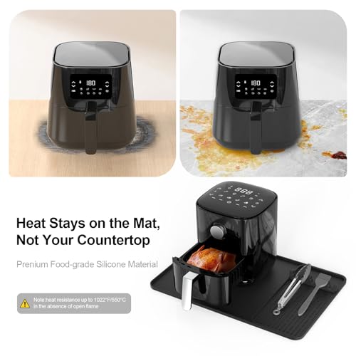 Silicone Heat Resistant Mats for Countertop,24x16 Inch Air Fryer Mat with Kitchen Accessories Holder Pad for Microwave/Oven,Compatible with Ninja/Cosori/Chefman/Toshiba,Kitchen Countertop Protector