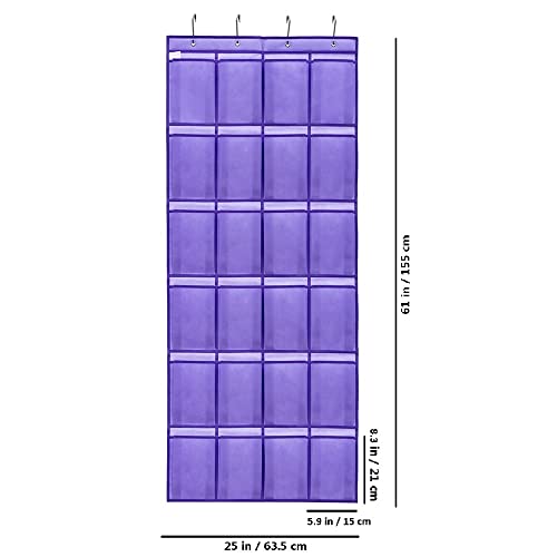 Over The Door Hanging Shoe Organizer Shoe Rack Hanger 24 Large Fabric Pockets Holder with 4 Sturdy Hooks (PURPLE)