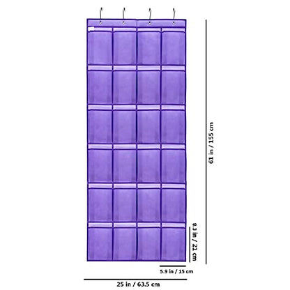 Over The Door Hanging Shoe Organizer Shoe Rack Hanger 24 Large Fabric Pockets Holder with 4 Sturdy Hooks (PURPLE)
