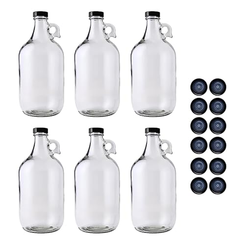 6-Pack Half-Gallon Glass Jug Set (64 oz) w/12 Poly... (6 Count | Clear | Glass)