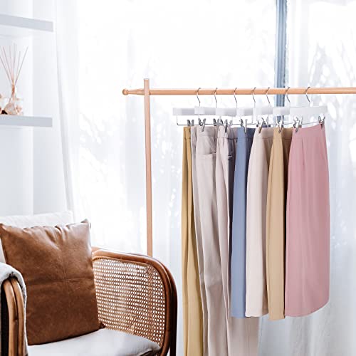 Nature Smile Deluxe Wooden Pants Hangers Solid Wood Bottom Jeans Hanger Skirt Hanger with 2-Adjustable Clips Pack of 20 (White) | Solid Wood Bottom, Jeans Hanger, Skirt Hanger, 2-Adjustable Clips