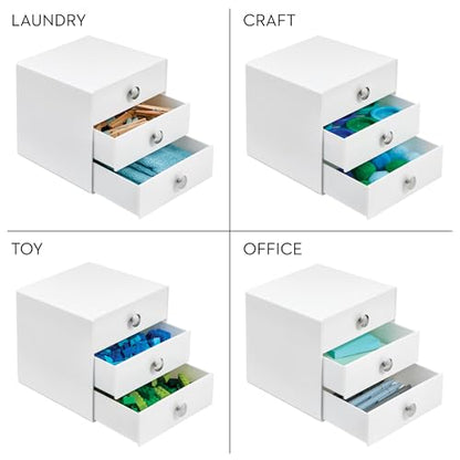iDesign 3-Drawer Plastic Vanity Organizer, Compact Storage Organization Drawers Set for Cosmetics, Dental Supplies, Hair Care, Bathroom, Dorm, Desk, Countertop, Office, 6.5" x 6.5" x 6.5", White | Bathroom Storage, Vanity Storage