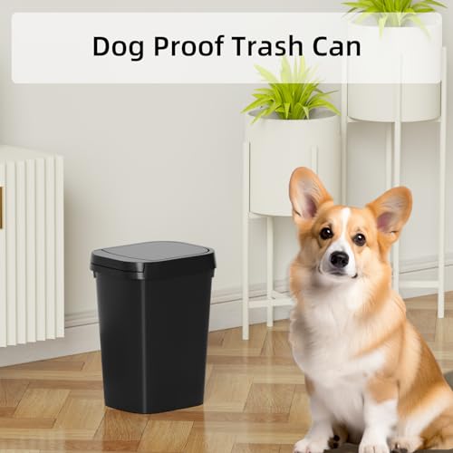 KSSKSS 3 Pack Bathroom Small Trash Can with Lid, 2.6 Gallon Slim Garbage Bin with Pop-Up Lid, 10L Plastic Wastebasket for Bedroom, Office, Kitchen, Toilet (Matte Black)