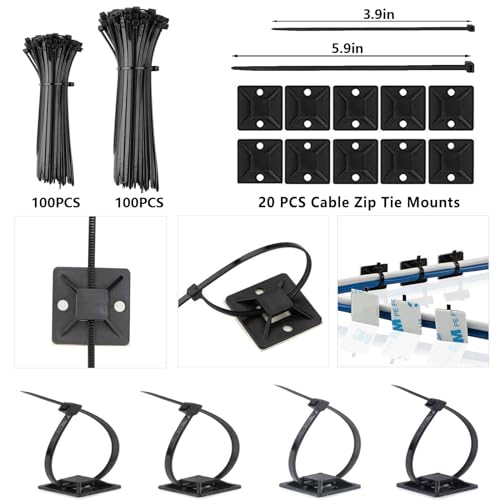 327 PCS Cable Management Kit 4 Cable Cable Sleeves,65 Cable Clips | 13Cord Holders,25 Roll Cable Organizer Straps,200 Fastening Cable Ties,20 Cable Zip Tie Mounts for Computer