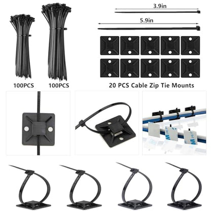 327 PCS Cable Management Kit 4 Cable Cable Sleeves,65 Cable Clips | 13Cord Holders,25 Roll Cable Organizer Straps,200 Fastening Cable Ties,20 Cable Zip Tie Mounts for Computer