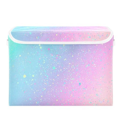 Large Collapsible Storage Bins with Lids, Unicorn Background with Rainbow Storage Baskets Organizer Containers with Handles for Clothes