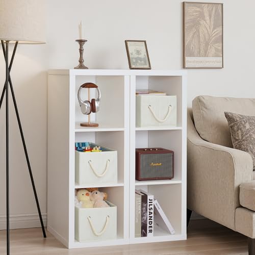 StorageWorks Storage Baskets for Shelves, Fabric Storage Bins, Closet Organization and Storage Basket, Foldable Organizer Bins for Clothes, Beige, White & Ivory, Large, 3-Pack