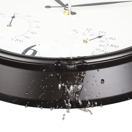 18 Inch Outdoor Clocks for Patio Waterproof & UV Resistant, Black | Built In Thermometer & Hygrometer,IP56 Weatherproof, Accurate & Easy to Read for Patio, Pool, Porch & Garden Decor