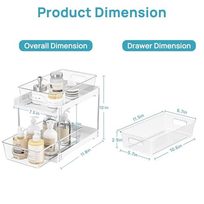 Vtopmart 4 Pack Pull Out Bathroom Under Sink Organizer (S-Standard, White) | Slide-out drawers, Multi-purpose storage, Clear visibility, Easy Set-up