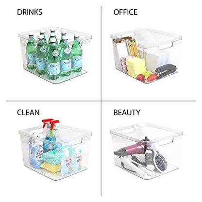 Isaac Jacobs 2-Pack Extra-Large Clear Storage Bins (11.5” L x 14” W x 9” H) | Cutout Handles, Plastic Organizer for Home, for Kitchen, Fridge, Pantry, BPA Free, Food Safe (2-Pack, Extra-Large)