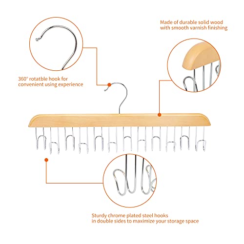 Amazon Basics Wooden Belt Hanger Closet Organizer, Multifunctional, Smooth Finish, Natural, 2-Pack