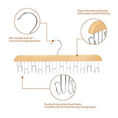 Amazon Basics Wooden Belt Hanger Closet Organizer, Multifunctional, Smooth Finish, Natural, 2-Pack