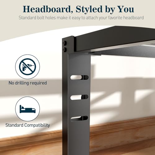 King Size Bed Frame,14 Inch 3500LBS Heavy Duty Metal Platform No-Squeaking | Headboard Compatible, No Box Spring Needed, Mattress Retainer, Round Corner Legs, Under-bed Storage, Easy Set-up,For Bedroom