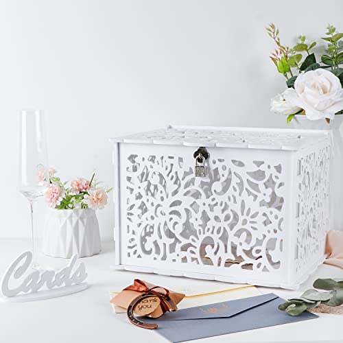 OurWarm White Wedding Card Box with Lock, PVC Gift Card Box for Wedding Decorations for Reception, Money Gift Boxes for Party Reception Anniversary Bridal Baby Shower Decorations