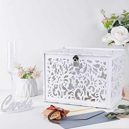 OurWarm White Wedding Card Box with Lock, PVC Gift Card Box for Wedding Decorations for Reception, Money Gift Boxes for Party Reception Anniversary Bridal Baby Shower Decorations