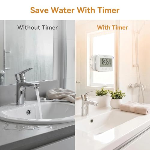 Digital LCD Waterproof Timer Shower Clock, Waterproof for Water Spray, Bathroom Clock Wall Mount, Two Suction Cup, Displays Time, Temperature, and Indoor Relative Humidity (1, White)