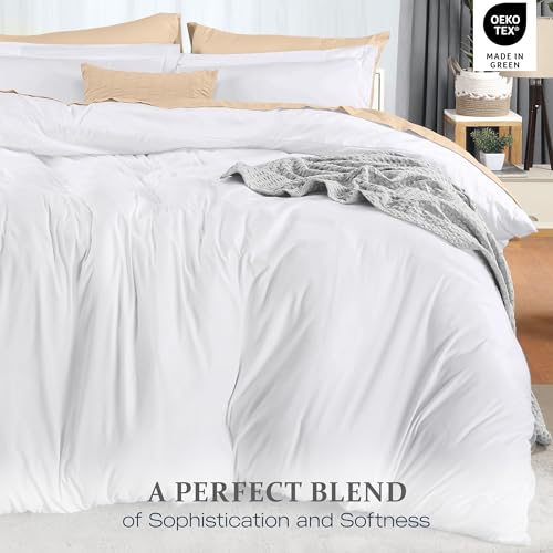 Duvet Cover Queen, 3 Piece Cotton Like Polyester With Zipper Closure, White | Extra Soft and Breathable, Wrinkle & Fade Resistant, Includes Duvet Cover and 2 Pillow Shams, Comforter Not Included, OekoTex