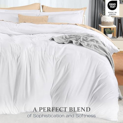 Duvet Cover Queen, 3 Piece Cotton Like Polyester With Zipper Closure, White | Extra Soft and Breathable, Wrinkle & Fade Resistant, Includes Duvet Cover and 2 Pillow Shams, Comforter Not Included, OekoTex