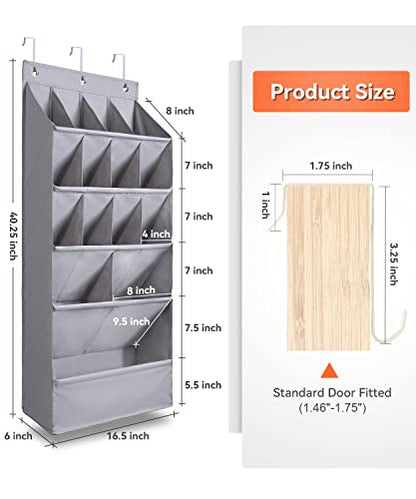 FENTEC 1 Pack Over-the-Door-Shoe-Organizers,Hanging Organizers with Large Pocket Shoe Holder Hanging Shoe Rack for Closet Shoe Organizer for Wall, Over Door Organizer with 15 Pockets Gray