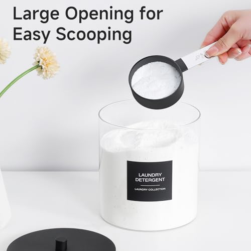3 Pack Glass Jars and Acrylic Dryer Sheet Holder, Laundry Pods Container with Bamboo Lid and Measuring Cups for Laundry Room Organization, Powder Detergent Containers (Black)
