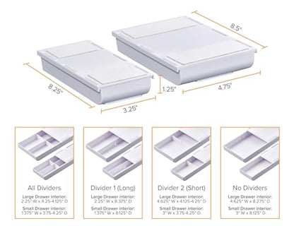 Bostitch Konnect Under Desk Drawer, Self-Adhesive Slide Out Storage Organizer with 4 Customizable Dividers, 2-Pack