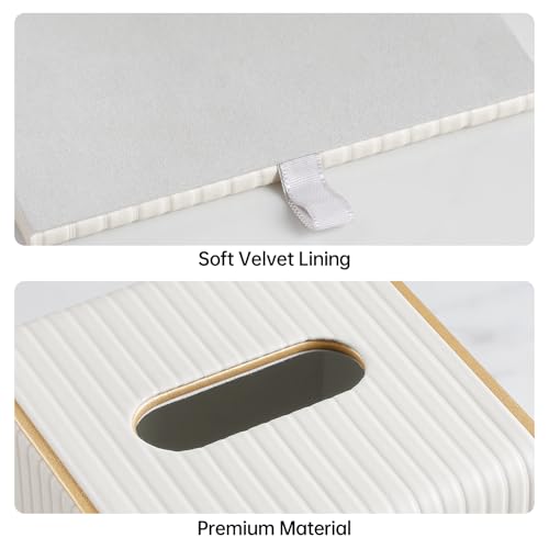 Square PU Leather Tissue Box Cover with Magnetic Closure, Decorative Tissue Holder & Storage Container for Bedroom, Living Room, Dining Room, Bathroom, Countertop, Desk & Office (White)