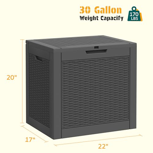30 Gallon Outdoor Storage Box Waterproof, Outside Package Delivery Deck Boxes with Lockable Lid, Backyard Storage Bin For Garden Tools, Patio Cushions Accessories, Black