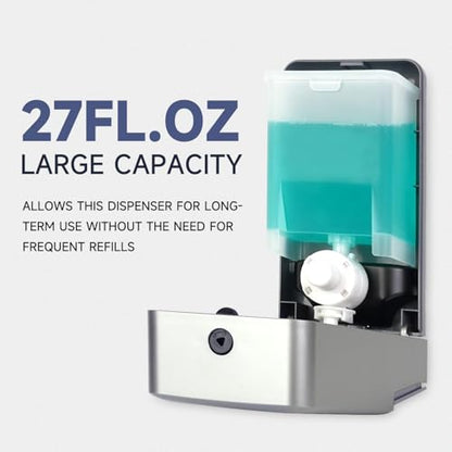 AIKE Liquid Commercial Soap Dispenser,27oz for Bathroom Sleek Silver,AK1006 | No-Drill and Screw Dual Wall Mount Install Design for Space-Saving,Easy Push Easy Refill and Large Capacity for Commercial