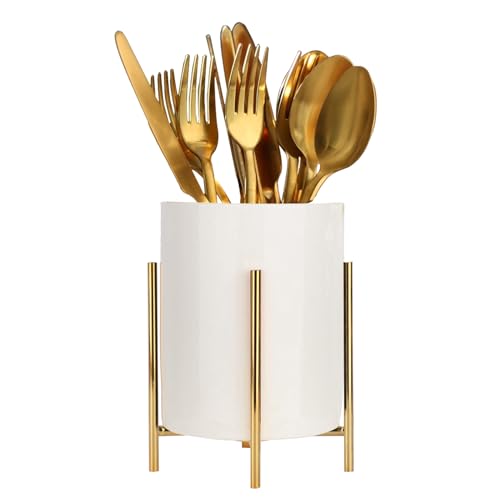 5.9'' Silverware Holder,Kitchen Utensil Holder,Fla... (White gold | Ceramic, Metal)