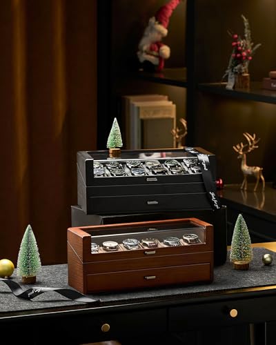 ProCase High End Wooden Watch Box for Men, 2-Layer Wood Watch Display Case Men's Jewelry Organizer Box with Drawer -6 Slot, Walnut