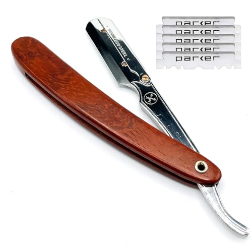 Parker SRRW Rosewood Handle Barber Straight Razor & 5 Blades | Rosewood Handle, Stainless Steel Arm And Clip-Lock Blade Holder Deliver Dependable Balance. Includes 5 Premium Razor Blades.