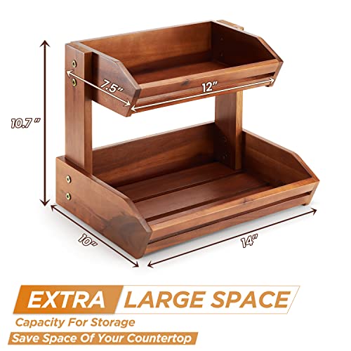Acacia 2 Tier Fruit Basket for Kitchen Counter Organizer – Wooden Fruit Bowl & Wooden Basket for Kitchen Counter Storage, Vegetable & Produce Storage, Snack Organizer for Countertop (Acacia)