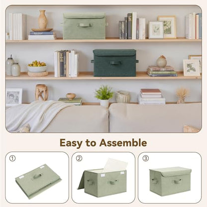 GRANNY SAYS Stoarge Basket with Lid, Decorative Storage Boxes, Closet Storage Bins for Clothes, Collapsible Stackable Organization, Sage Green&Dark Green, 2-Pack