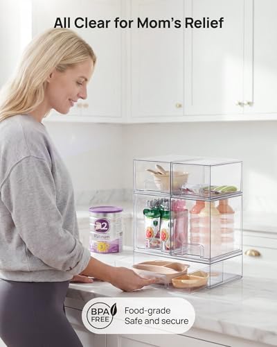 Vtopmart Stackable Storage Drawers Set of 5, Clear Plastic Organizer Bins for Baby Bottle, Beauty Supplies Storage, Ideal for Kichen Countertop, Vanity, Bathroom, Cabinet, Pantry Organization