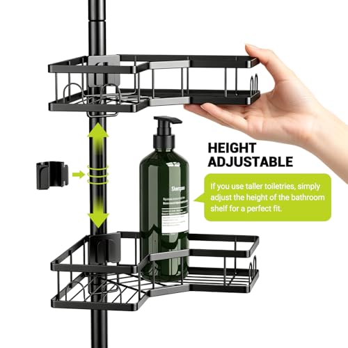 Standing Corner Shower Caddy - 4-Tier Rustproof Adjustable Shower Shelves | Floor Standing Shower Organizer Rack, No Drill Corner Shower Shelf for Bathroom, Apartments and Renters
