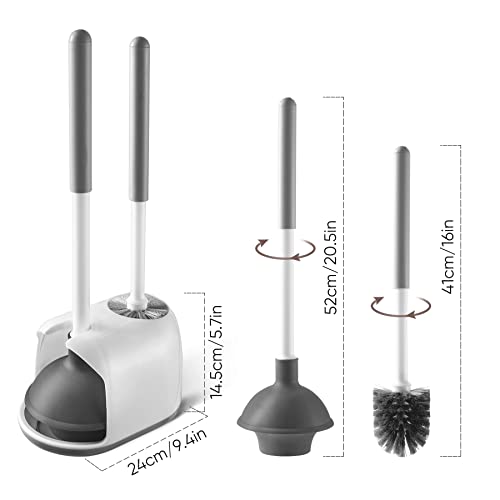 Eyliden Toilet Plunger and Brush Set, 2-in-1 Compact Holder, White | Unclogs Toilets, Deep Cleans Bowls, Nylon Bristles, Rubber Cup, Durable Plastic Caddy, Space-Saver, Bathroom Cleaning Tools