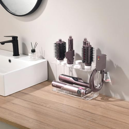 Hair Tool Holder for Dyson Airwrap, Acrylic Double-Layer Storage Holder, Hair Dryer Stand Wall Mounted or Desktop, Shark Hair Dryer Holder for Dyson & Shark Attachments, Transparent CHOCHOYAH