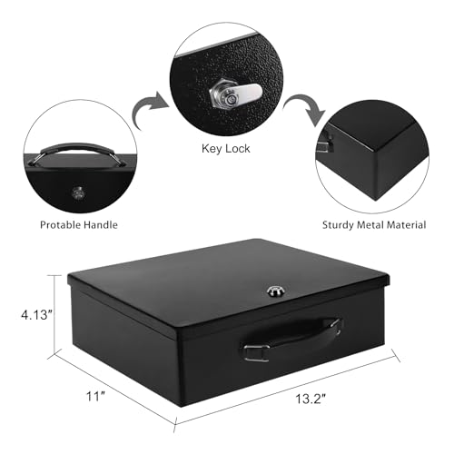 Fireproof Document Box, Fire Resistant Safe Box with Key Lock for Home, Portable Fireproof Lock Box for Personal Items, Passport, Cash, Tablet, X Large 13.2" x 11" x 4.13"