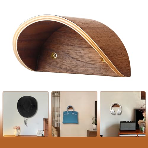Walnut Wood Cowboy Hat Rack for Wall, 2-Pack | Retro Western Hat Holder with Wide Curve Design to Preserve Shape and Prevent Brim Damage, for Entryway, Mudroom or Closet