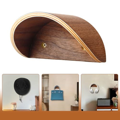 Walnut Wood Cowboy Hat Rack for Wall, 2-Pack | Retro Western Hat Holder with Wide Curve Design to Preserve Shape and Prevent Brim Damage, for Entryway, Mudroom or Closet